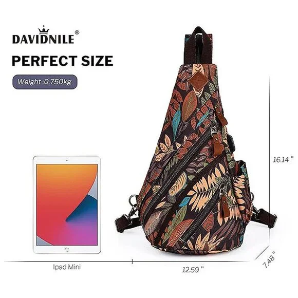 Canvas Sling Bag Crossbody Backpack Genuine Leather Shoulder Bag